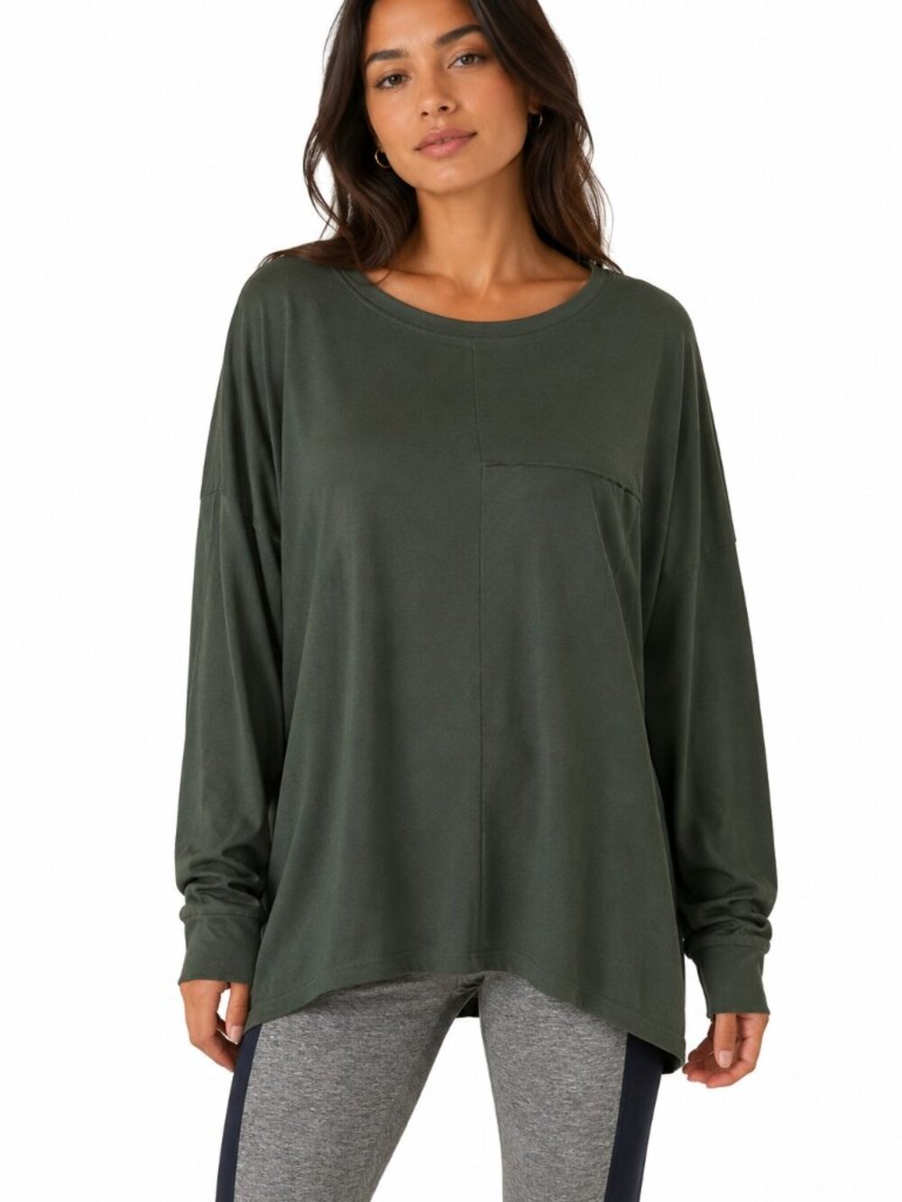 H By Bordeaux Long Sleeve Shirt Womens Medium Tunic Distressed Green Oversized
